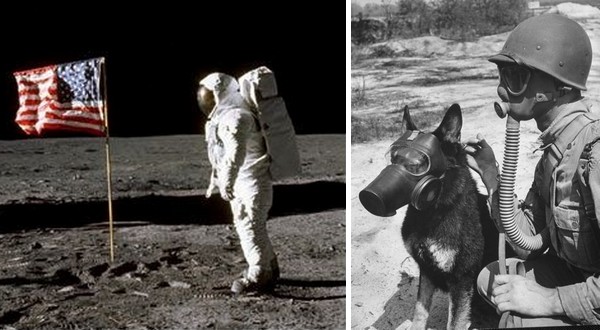 inspiration pour écrire de l'uchronie : Neil Armstrong sur la Lune et masque à gaz