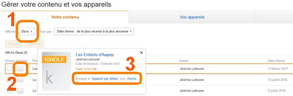 livrer un document personnel sur ses appareils et applications Kindle